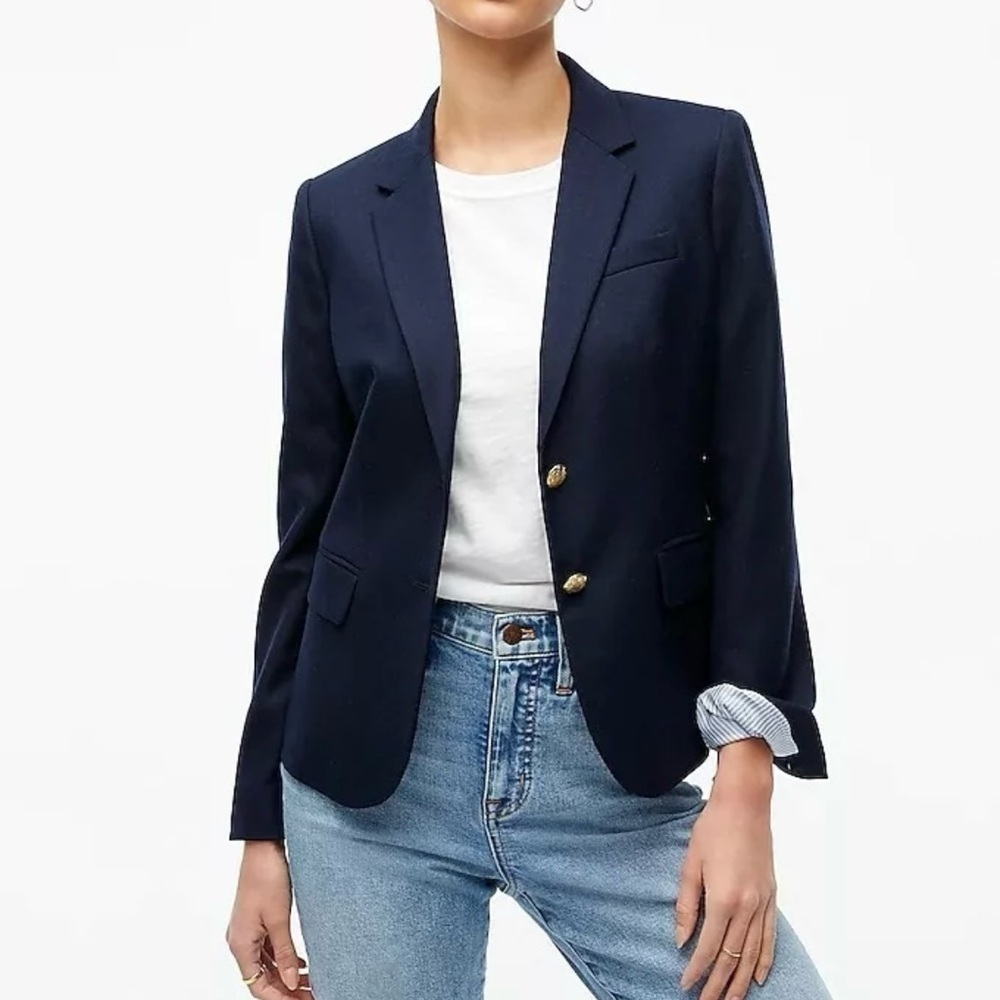 J.Crew Women's Schoolboy Blazer Navy Blue Wool Gold Buttons size 2